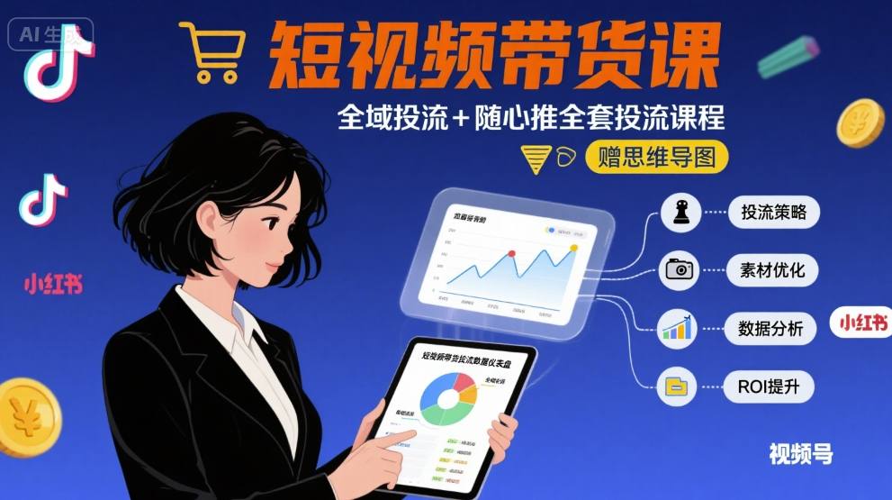 最新短视频带货课，全域投流+随心推全套投流课程+思维导图-创薯资源