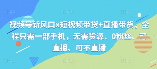 视频号新风口x短视频带货+直播带货，全程只需一部手机，无需货源、0粉丝、可直播、可不直播-创薯资源