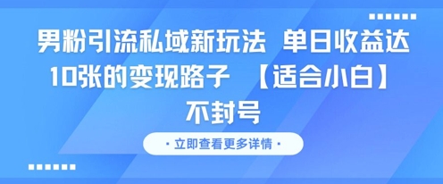 男粉引流私域新玩法，单日收益达10张的变现路子 【适合小白】不封号-创薯资源