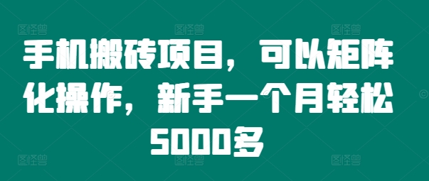 手机搬砖项目，可以矩阵化操作，新手一个月轻松5000多-创薯资源