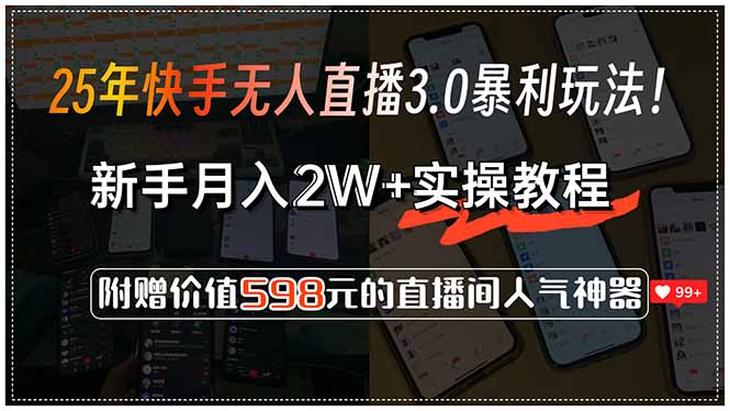 25年快手无人直播3.0暴利玩法！，新手月入2W+实操教程，附赠价值598元…-创薯资源
