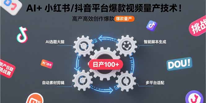 AI+小红书/抖音平台爆款视频量产技术：高产高效创作爆款视频！-创薯资源