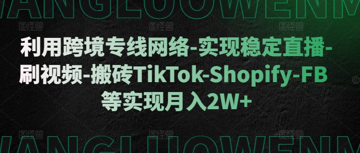 利用跨境专线网络-实现稳定直播-刷视频-搬砖TikTok-Shopify-FB等实现月入2W+【揭秘】-创薯资源