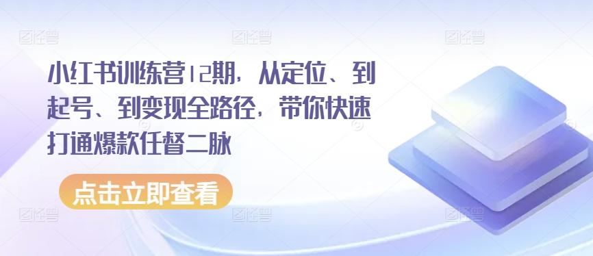 小红书训练营12期，从定位、到起号、到变现全路径，带你快速打通爆款任督二脉-创薯资源
