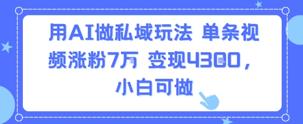 用AI做私域玩法，单条视频涨粉7W变现4.3k，小白可做-创薯资源