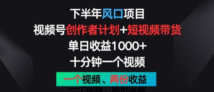 下半年风口项目，视频号创作者计划+视频带货，一个视频两份收益，十分钟一个视频【揭秘】-创薯资源