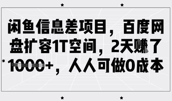 闲鱼信息差项目，百度网盘扩容1T空间，2天收益1k+，人人可做0成本-创薯资源
