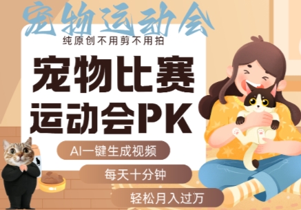 AI一键生成宠物比赛运动会PK视频，纯原创不用剪不用拍，每天十分钟，轻松月入过1W+-创薯资源