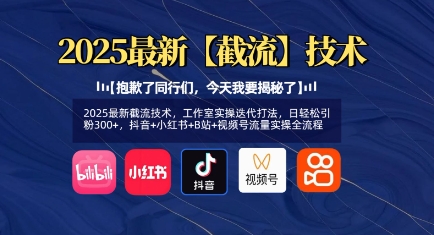 2025最新截流技术，工作室实操迭代打法，日轻松引粉300+，抖音+小红书+B站+视频号流量实操全流程-创薯资源