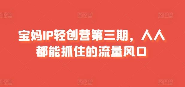 宝妈IP轻创营第三期，人人都能抓住的流量风口-创薯资源
