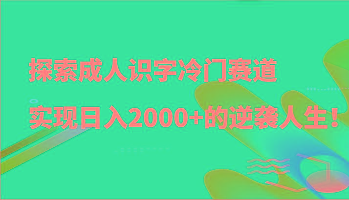 探索成人识字冷门赛道，实现日入2000+的逆袭人生！-创薯资源