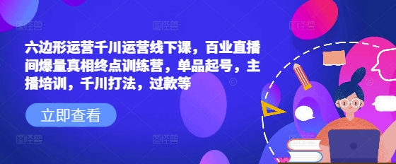 六边形运营千川运营线下课，百业直播间爆量真相终点训练营，单品起号，主播培训，千川打法，过款等-创薯资源