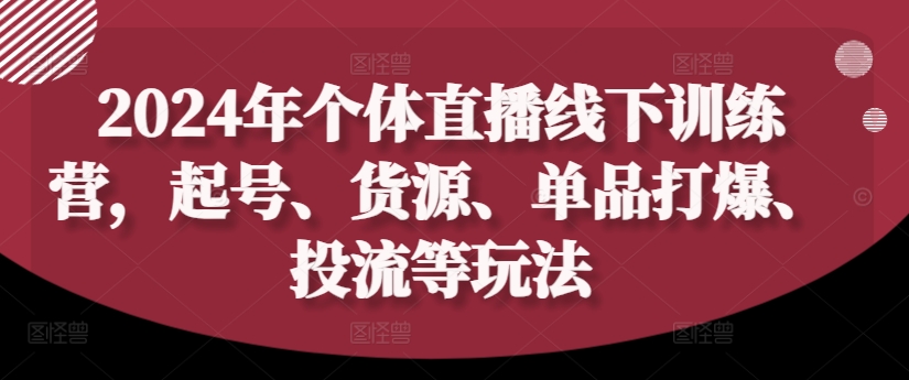 2024年个体直播训练营，起号、货源、单品打爆、投流等玩法-创薯资源