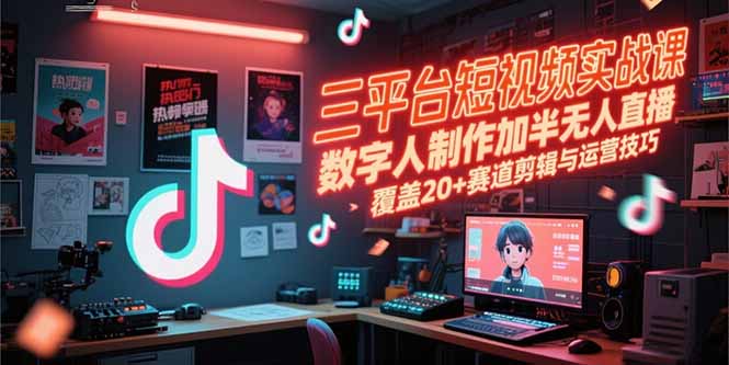 三平台短视频实战课，数字人制作加半无人直播，覆盖20+赛道剪辑与运营技巧-创薯资源