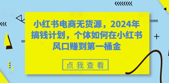 小红书电商无货源，2024年搞钱计划，个体如何在小红书风口赚到第一桶金-创薯资源