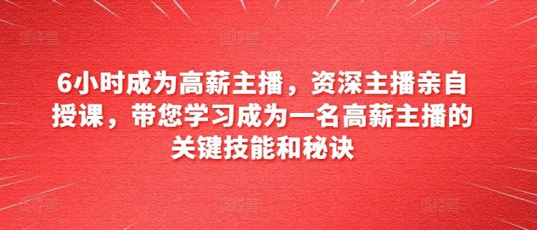6小时成为高薪主播，资深主播亲自授课，带您学习成为一名高薪主播的关键技能和秘诀-创薯资源