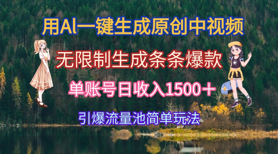 用Al一键生成原创中视频，无限制生成条条爆款，单账号日收入1500＋引爆…-创薯资源