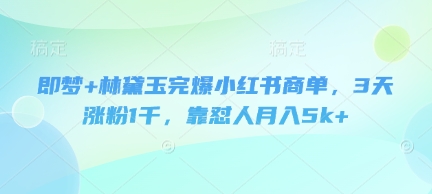 即梦+林黛玉完爆小红书商单，3天涨粉1千，靠怼人月入5k+-创薯资源