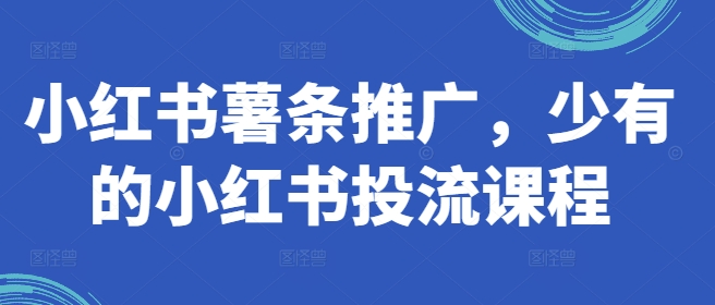 小红书薯条推广，少有的小红书投流课程-创薯资源