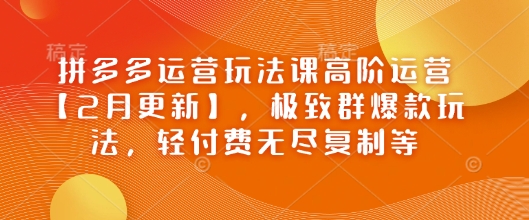 拼多多运营玩法课高阶运营【2月更新】，极致群爆款玩法，轻付费无尽复制等-创薯资源