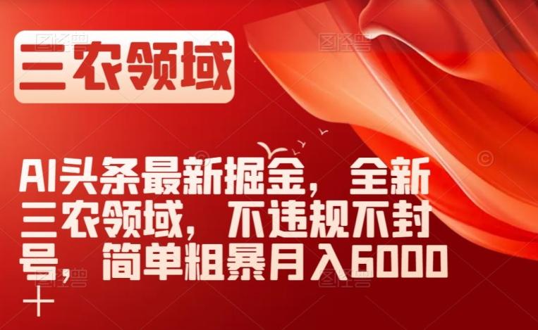 AI头条最新掘金，全新三农领域，不违规不封号，简单粗暴月入6000＋【揭秘】-创薯资源