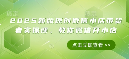 2025新版原创微信小店带货者实操课，教你微信开小店-创薯资源