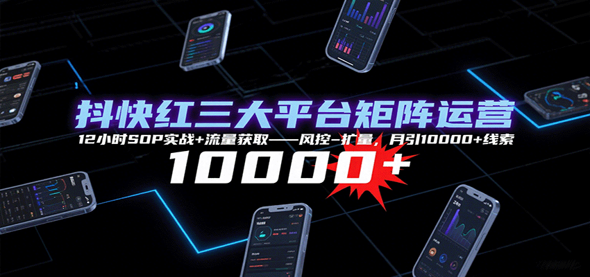 抖快红三大平台矩阵运营，12小时SOP实战+流量获取-风控-扩量，月引10000+线索-创薯资源