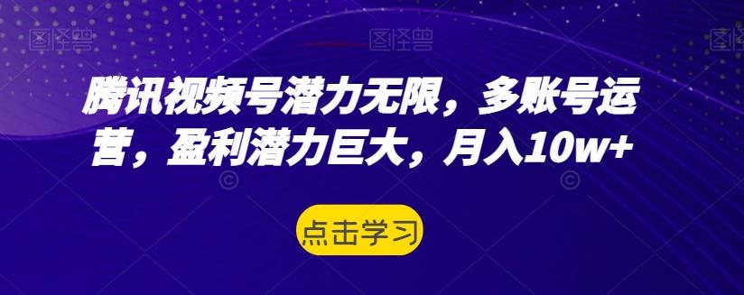 腾讯视频号潜力无限，多账号运营，盈利潜力巨大，月入10w+-创薯资源