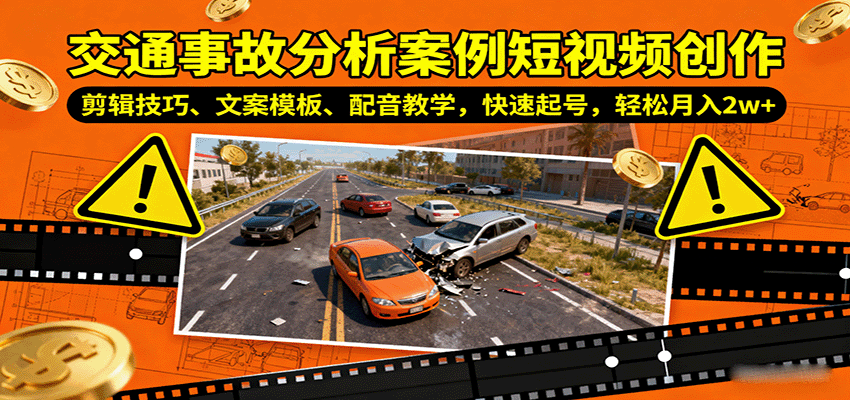 交通事故分析案例短视频创作，剪辑技巧、文案模板、配音教学，快速起号，轻松月入2w+-创薯资源