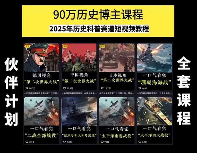 图片[1]-历史短视频赛道变现课，百集素材库应用，文案剪辑技巧，账号运营全案-创薯资源