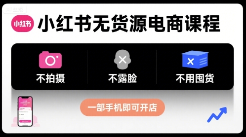 小红书无货源电商课程，不拍摄不露脸不用囤货，一部手机即可开店-创薯资源