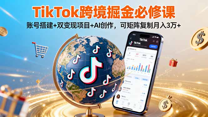TikTo跨境掘金必修课，账号搭建+双变现项目+AI创作，可矩阵复制月入3万+-创薯资源