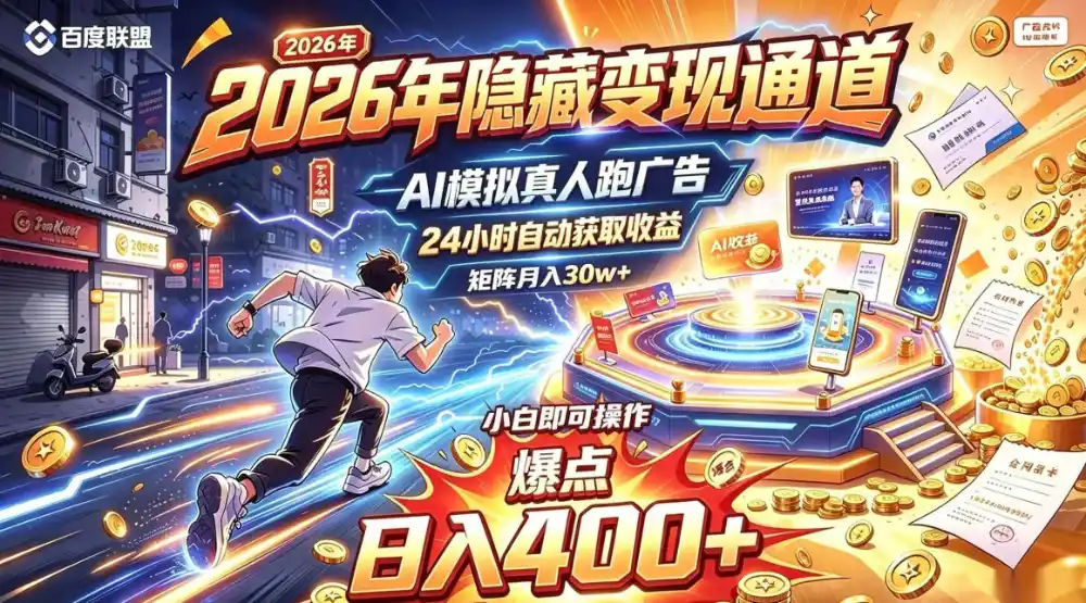 2026年别死磕自媒体，隐藏变现通道，AI模拟真人自动跑广告，小白即可操作，日入400+，矩阵月入可达到30w+【揭秘】-创薯资源