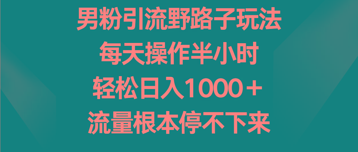 男粉引流野路子玩法，每天操作半小时轻松日入1000＋，流量根本停不下来-创薯资源