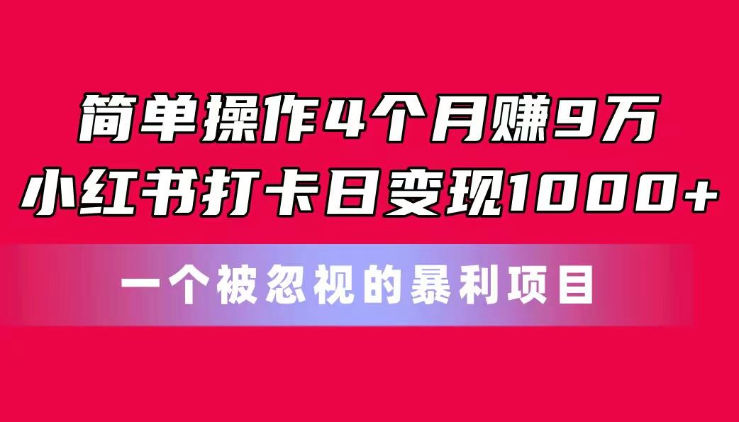 简单操作4个月赚9万！小红书打卡日变现1000+！一个被忽视的暴力项目-创薯资源