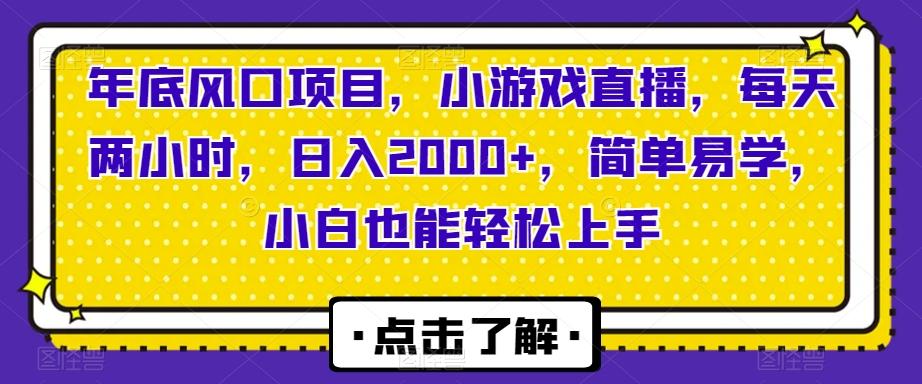年底风口项目，小游戏直播，每天两小时，日入2000+，简单易学，小白也能轻松上手-创薯资源