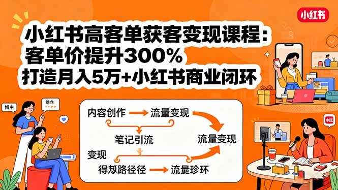小红书高客单获客变现课程：客单价提升300%，打造月入10万+小红书商业闭环-创薯资源