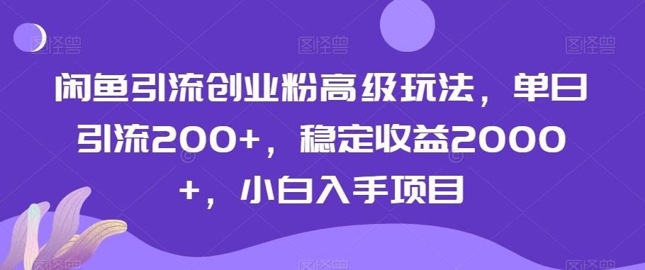 闲鱼引流创业粉高级玩法，单日引流200+，稳定收益2000+，小白入手项目-创薯资源