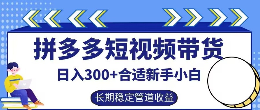 拼多多短视频带货日入300+有长期稳定被动收益，合适新手小白【揭秘】-创薯资源