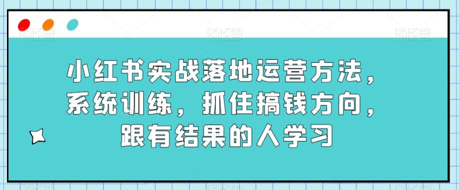 小红书实战落地运营方法，系统训练，抓住搞钱方向，跟有结果的人学习-创薯资源