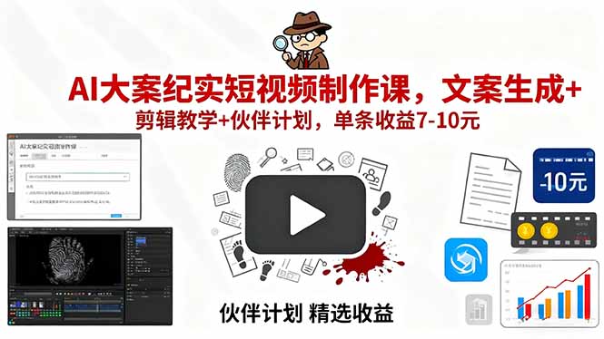 AI大案纪实短视频制作课，文案生成+剪辑教学+伙伴计划，单条收益7-10元-创薯资源
