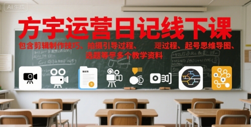 方宇运营日记线下课，包含剪辑制作技巧、拍摄引导过程、起号思维导图、选题等多个教学资料-创薯资源