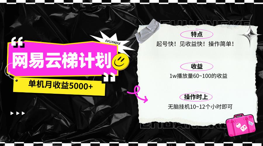 (10063期)最新网易云梯计划网页版，单机月收益5000+！可放大操作-创薯资源