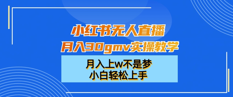 小红书无人直播月入30gmv实操教学，月入上w不是梦，小白轻松上手【揭秘】-创薯资源