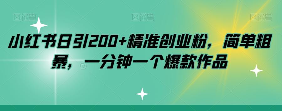 小红书日引200+精准创业粉，简单粗暴，一分钟一个爆款作品【揭秘】-创薯资源