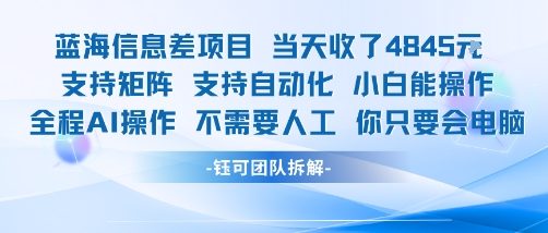 蓝海信息差项目当天收米1k+ 支持矩阵支持自动化小白能操作全程AI操作不需要人工你只要会电脑-创薯资源