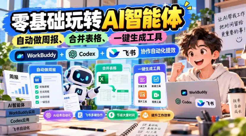 【无水印】零基础玩转AI智能体，自动做周报、合并表格、一键生成工具，WorkBuddy+Codex + 飞书协作自动化提效-创薯资源