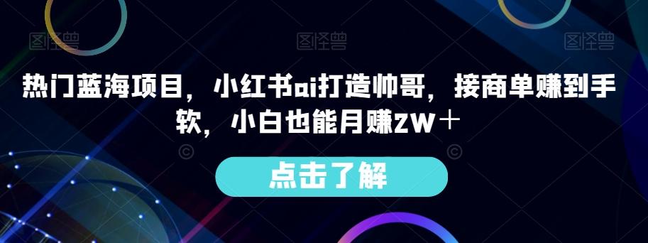 热门蓝海项目，小红书ai打造帅哥，接商单赚到手软，小白也能月赚2W＋-创薯资源