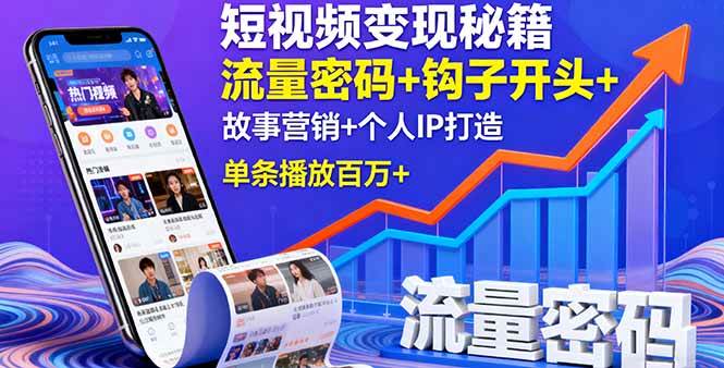 （16079期）短视频变现秘籍，流量密码+钩子开头+故事营销+个人IP打造，单条播放百万+-创薯资源