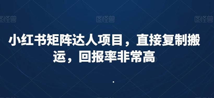 小红书矩阵达人项目，直接复制搬运，回报率非常高-创薯资源